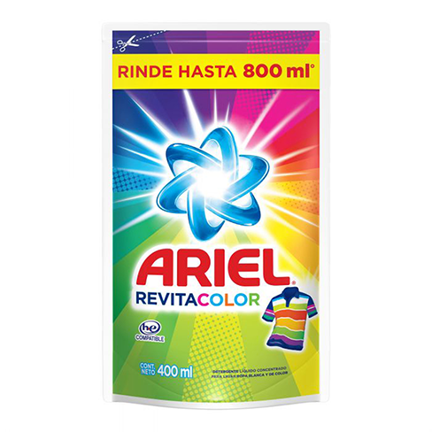 Detergente Liquido Ariel 400Ml Revitacolor Pouch                                                    