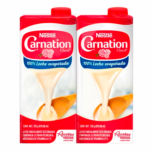 2Pack Leche Liquida Evaporada Clavel 720Gr Tetra Pack