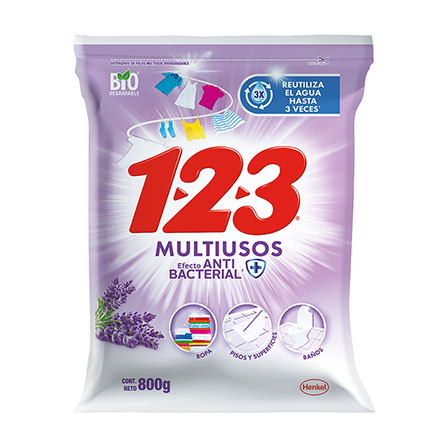 Detergente 123 800Gr Multiusos Antibacterial Lavanda Ac