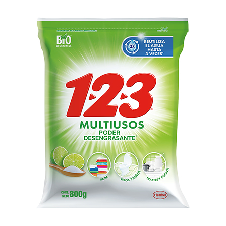 Detergente 123 800Gr Multiusos Bicarbonato Y Limon Ac