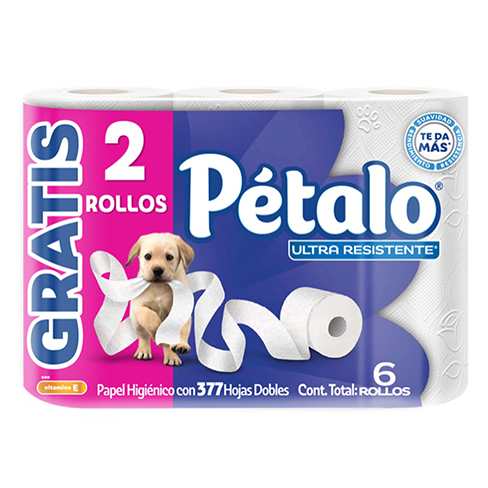 Higienico Petalo Ultra Resistente 4 Rollos+2 Gratis 377 Hd