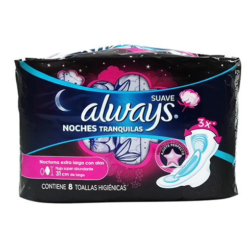 Toalla Femenina Always 8Pz Con Alas Noches Tranquilas Suave