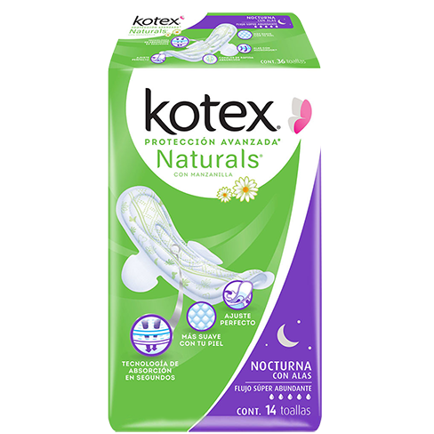 Toalla Femenina Kotex 14Pz Con Alas Nocturna Manzanilla
