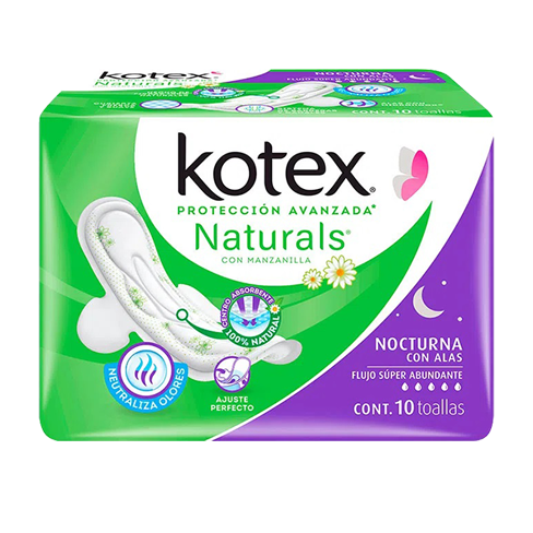 Toalla Femenina Kotex 10Pz Con Alas Nocturna Manzanilla