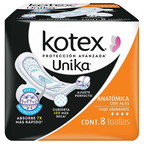 Toalla Femenina Kotex Unica 8Pz Anatomica Con Alas