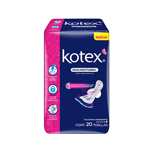 Toalla Femenina Kotex 20Pz Nocturna Maxi Con Alas