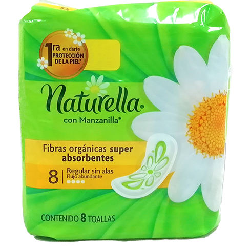 Toalla Femenina Naturella 8Pz Sin Alas Regular Manzanilla