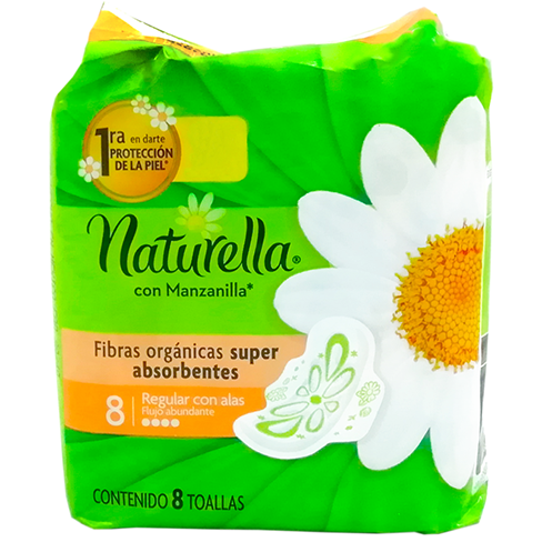 Toalla Femenina Naturella 8Pz Con Alas Regular Manzanilla