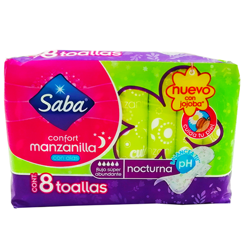 Toalla Femenina Saba 8Pz Con Alas Nocturna Manzanilla