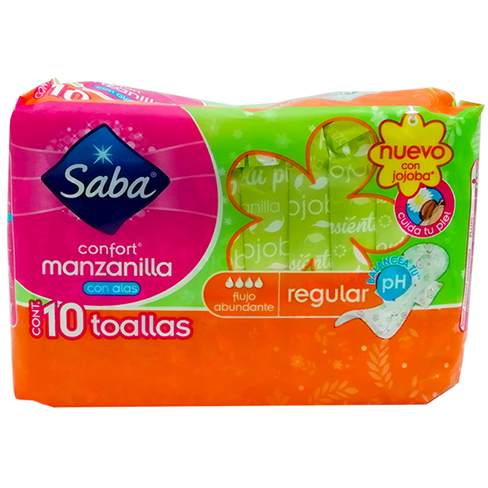 Toalla Femenina Saba 10Pz Con Alas Regular Manzanilla