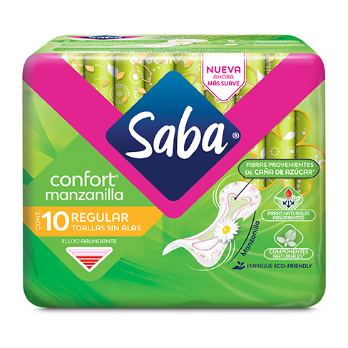 Toalla Femenina Saba 10Pz Sin Alas Regular Manzanilla