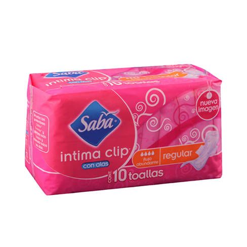 Toalla Femenina Saba 10Pz Con Alas Intima Clip Regular