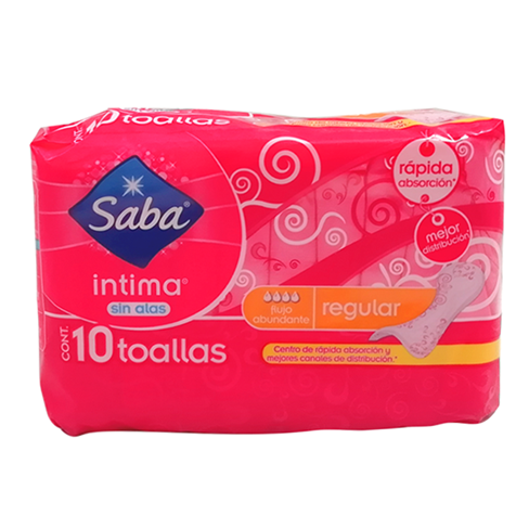 Toalla Femenina Saba Intima 10Pz Sin Alas Regular
