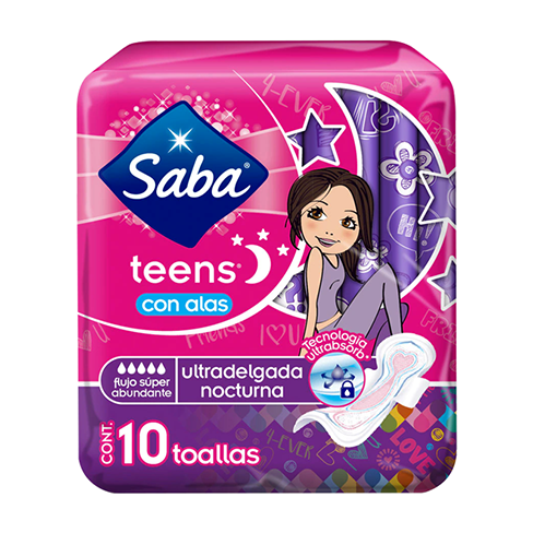 Toalla Femenina Saba Teens 10Pz Con Alas Nocturna